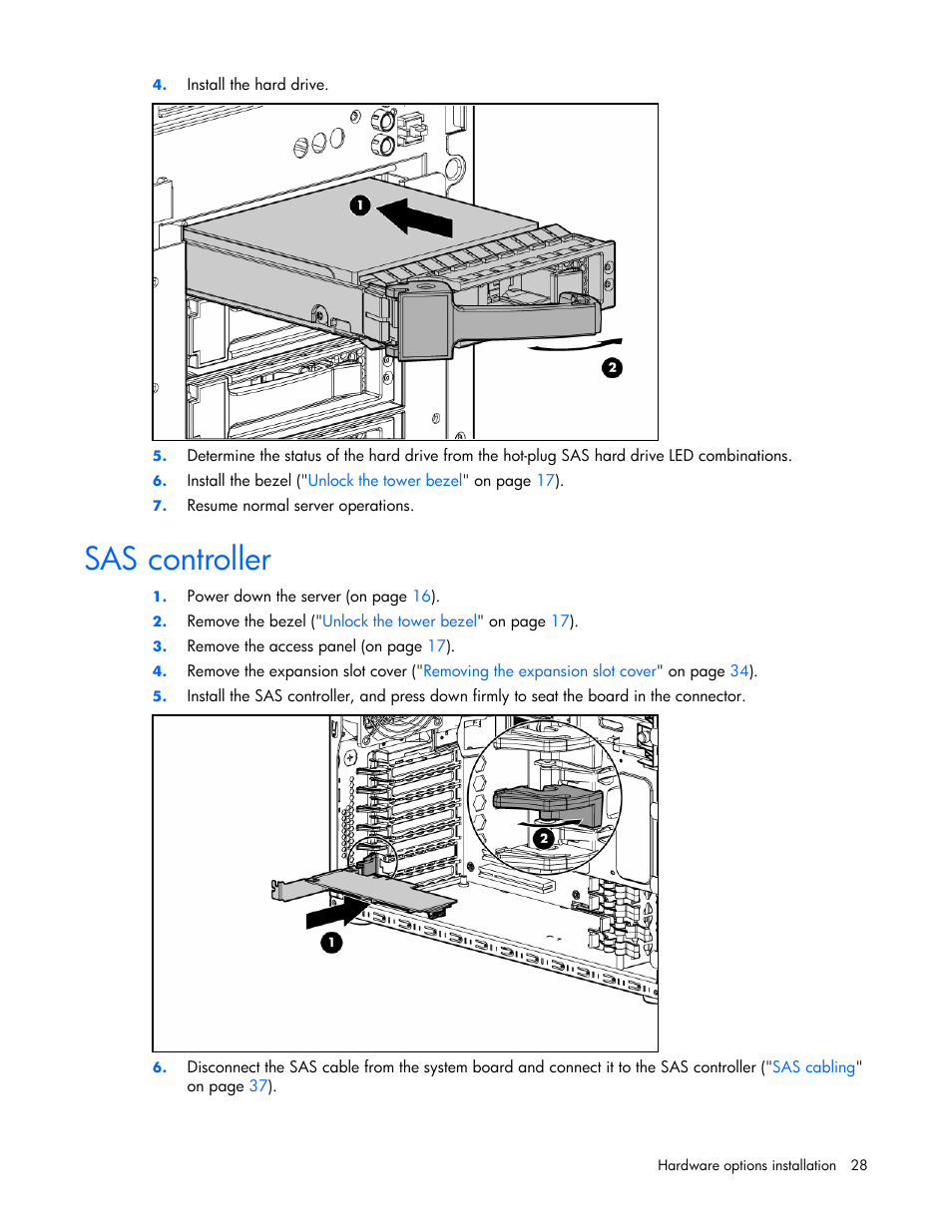 Sas controller, Controller | HP ProLiant ML310 G4 Server User Manual | Page 28 / 88