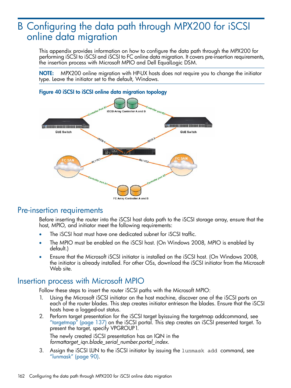 Pre-insertion requirements, Insertion process with microsoft mpio | HP MPX200 Multifunction Router User Manual | Page 162 / 180