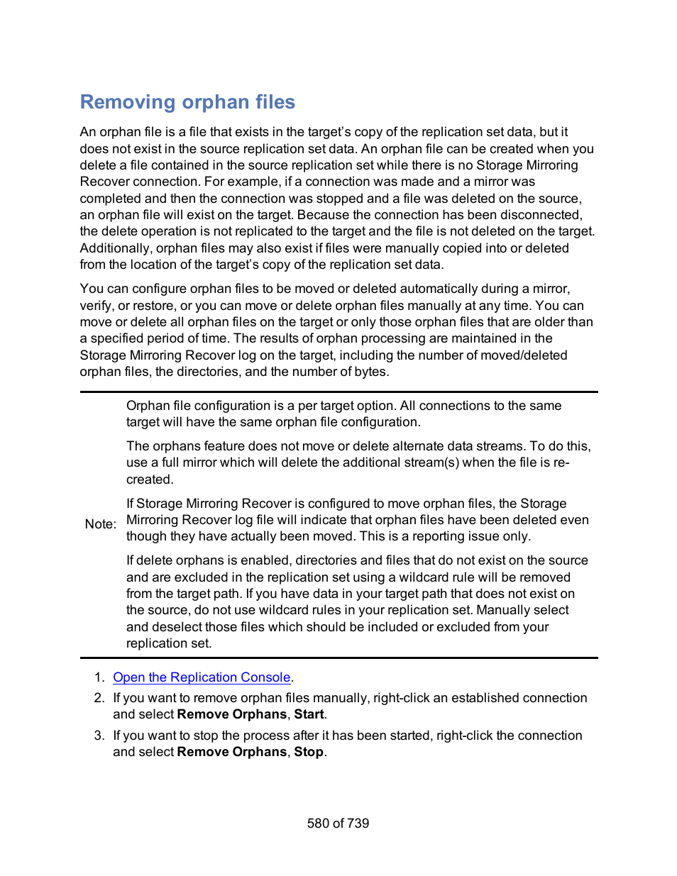 Removing orphan files, Orphan files | HP Storage Mirroring Software User Manual | Page 582 / 741