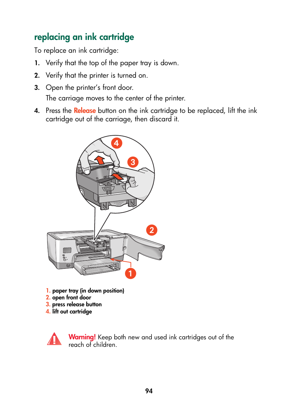 Replacing an ink cartridge, ᕡᕣ ᕢ ᕤ | HP Color Inkjet cp1160 Printer series User Manual | Page 102 / 216