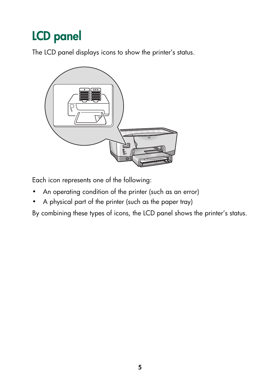 Lcd panel | HP Color Inkjet cp1160 Printer series User Manual | Page 13 / 216
