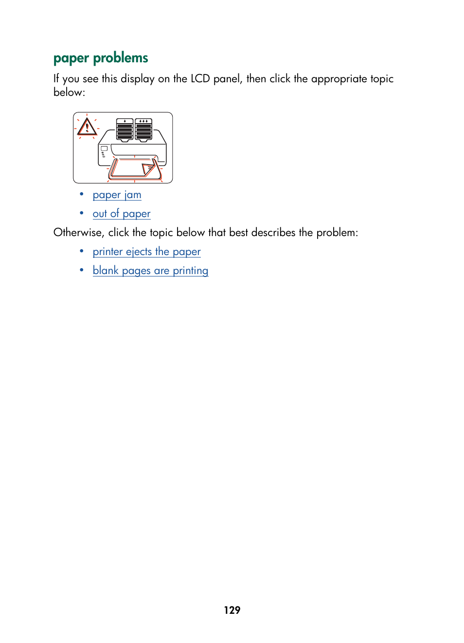 Paper problems, Paper tray | HP Color Inkjet cp1160 Printer series User Manual | Page 137 / 216