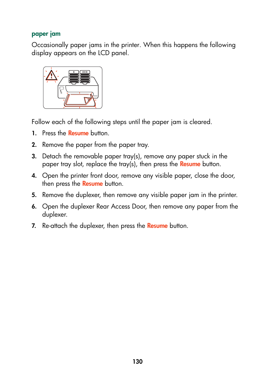 Paper jam | HP Color Inkjet cp1160 Printer series User Manual | Page 138 / 216