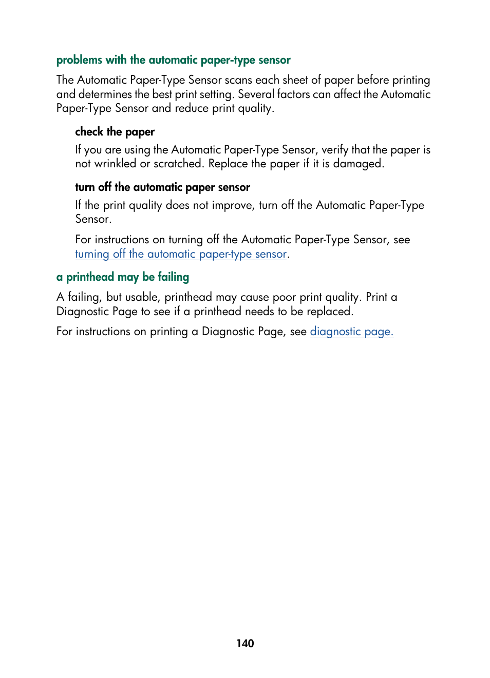Problems with the automatic paper-type sensor, A printhead may be failing | HP Color Inkjet cp1160 Printer series User Manual | Page 148 / 216