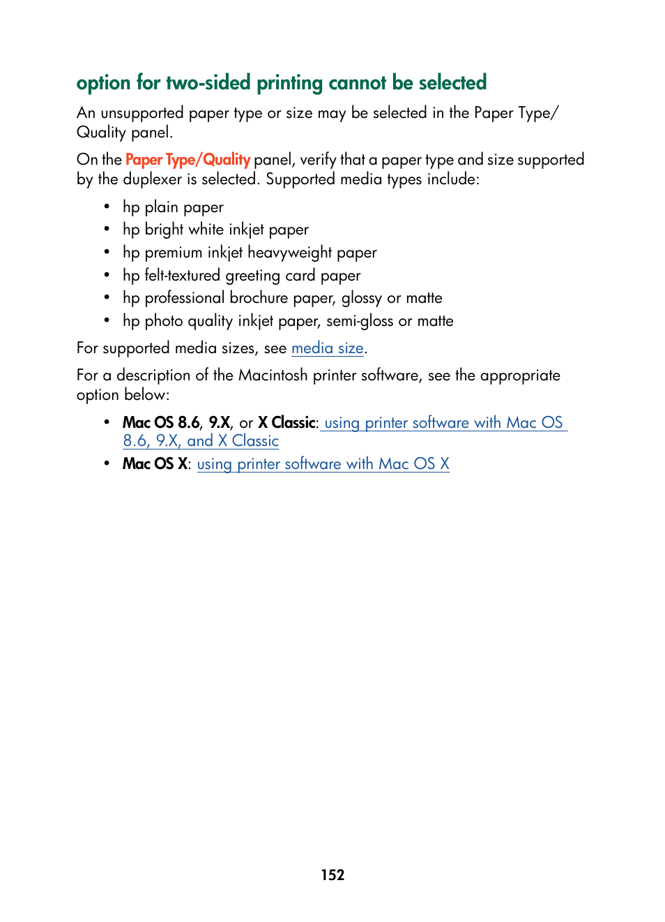 Option for two-sided printing cannot be selected | HP Color Inkjet cp1160 Printer series User Manual | Page 160 / 216