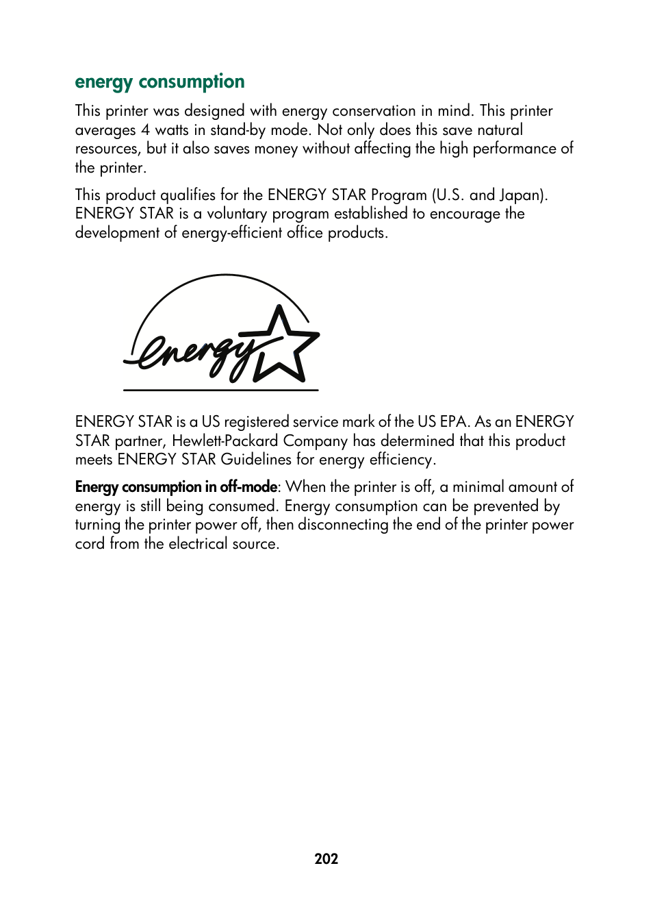 Energy consumption | HP Color Inkjet cp1160 Printer series User Manual | Page 210 / 216