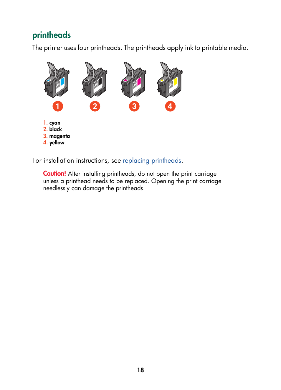 Printheads, ᕡᕣ ᕢ ᕤ | HP Color Inkjet cp1160 Printer series User Manual | Page 26 / 216