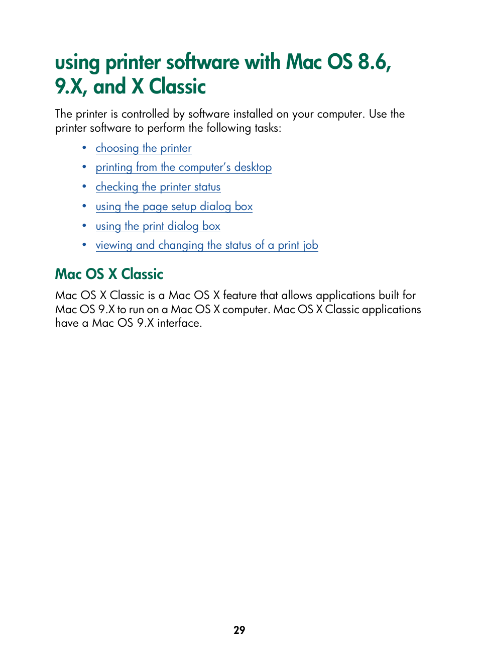 Mac os x classic | HP Color Inkjet cp1160 Printer series User Manual | Page 37 / 216