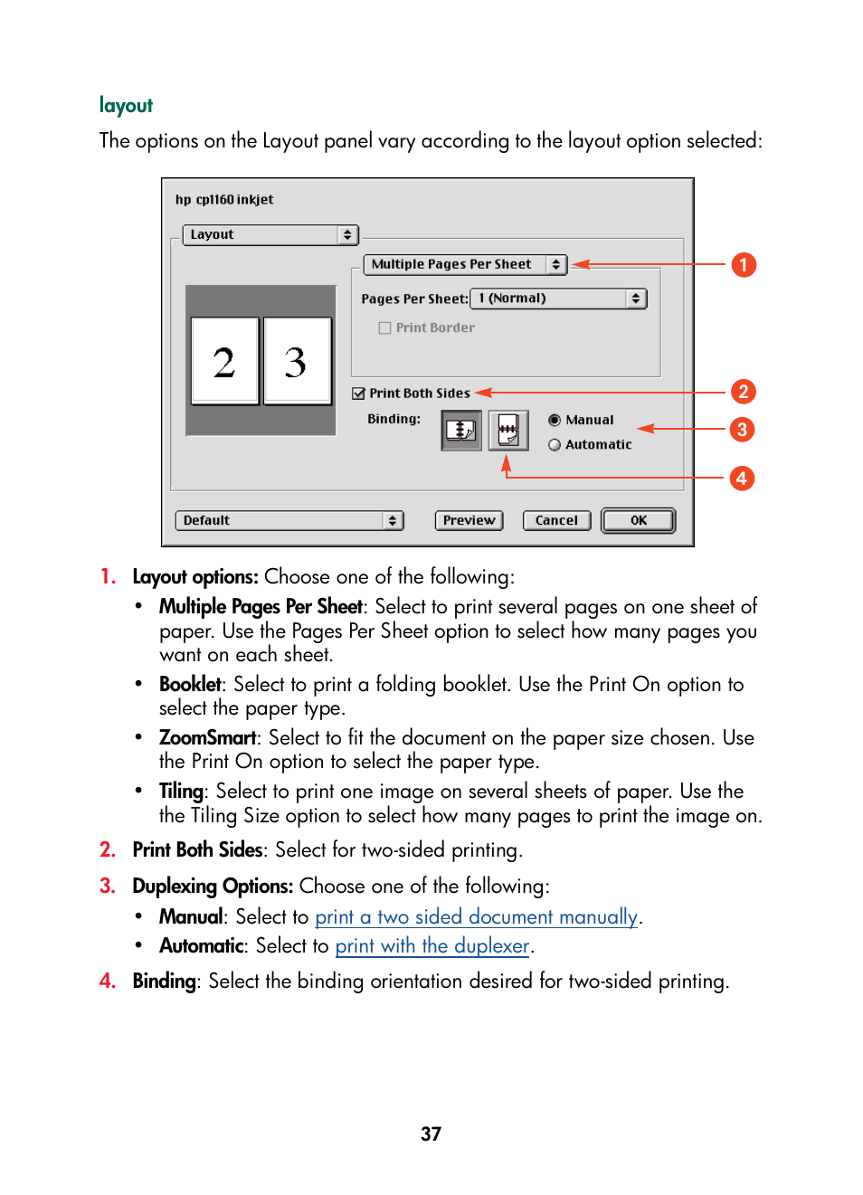 Layout, ᕡᕢ ᕣ ᕤ | HP Color Inkjet cp1160 Printer series User Manual | Page 45 / 216