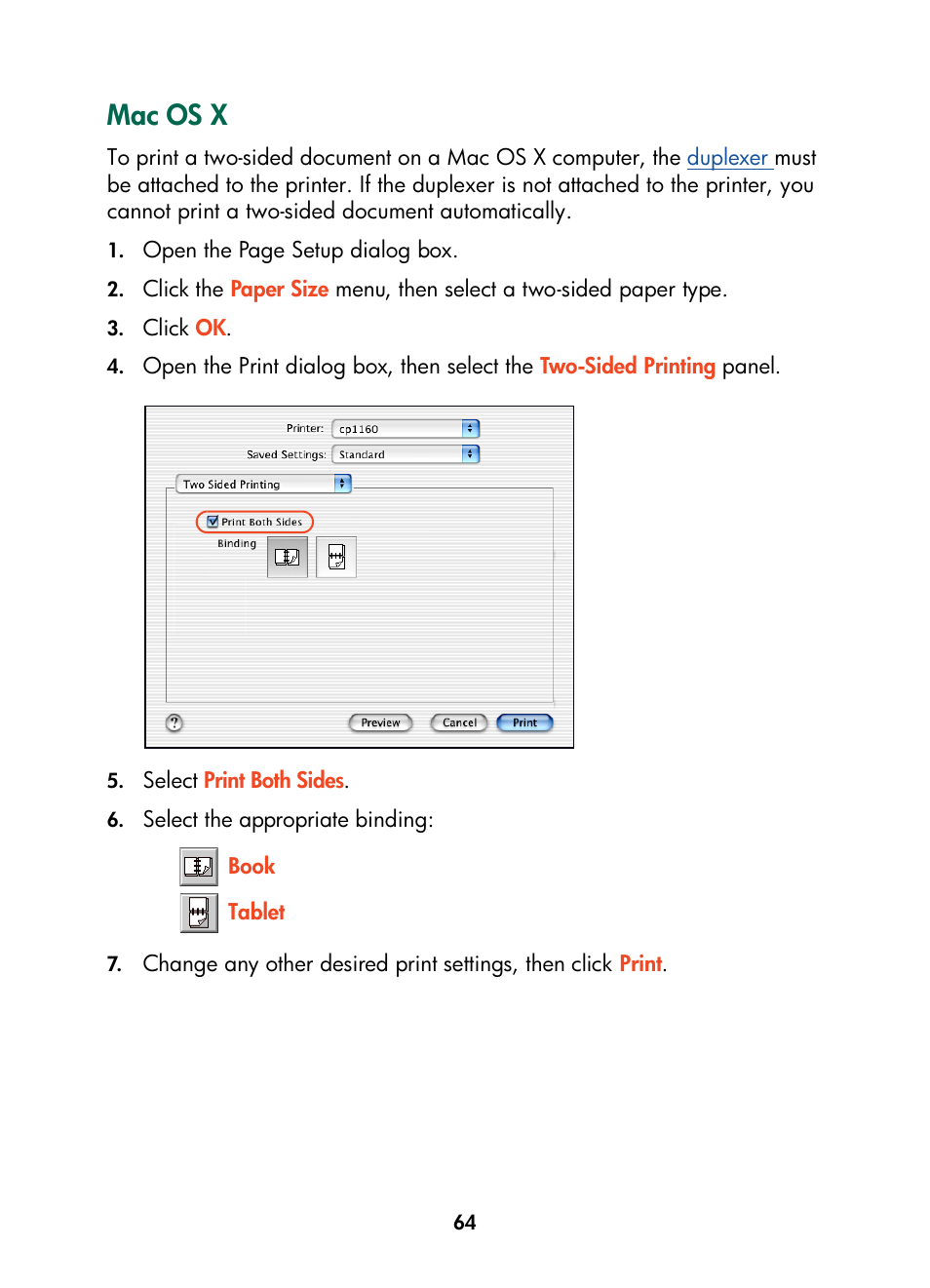 Mac os x | HP Color Inkjet cp1160 Printer series User Manual | Page 72 / 216