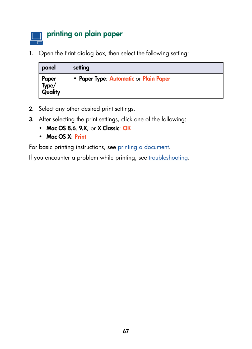 Printing on plain paper | HP Color Inkjet cp1160 Printer series User Manual | Page 75 / 216
