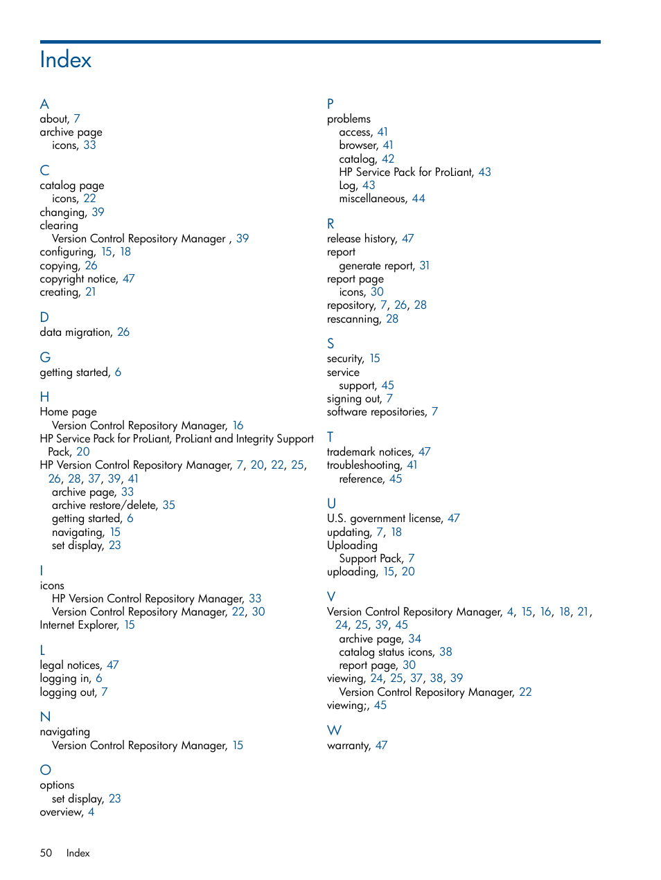 Index | HP Systems Insight Manager User Manual | Page 50 / 50