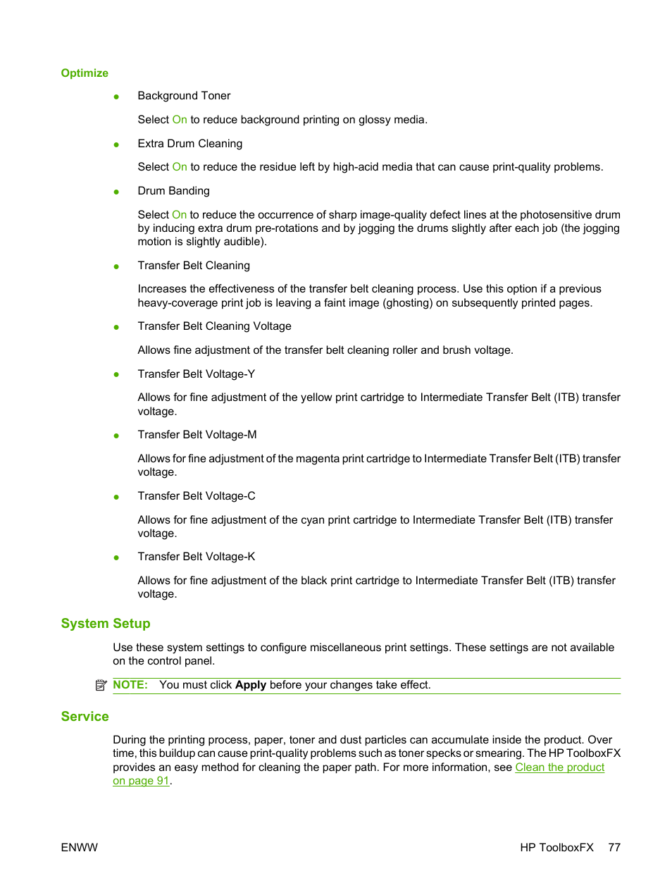 System setup, Service, System setup service | HP Color LaserJet CP1515n Printer User Manual | Page 87 / 168