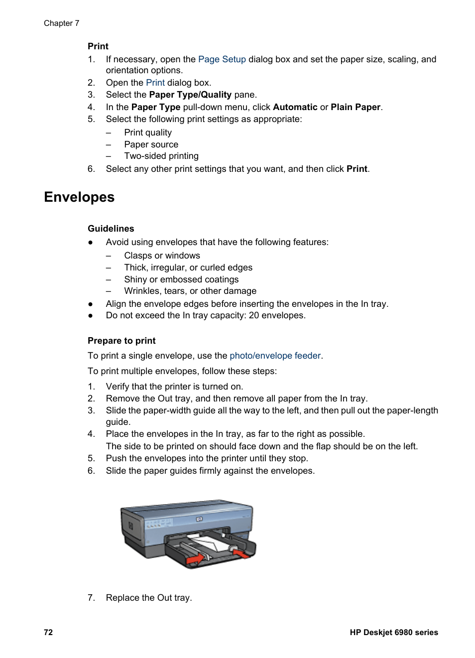 Envelopes | HP Deskjet 6988dt Printer User Manual | Page 74 / 154
