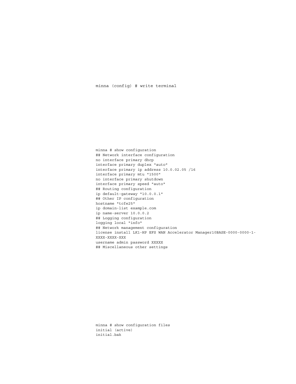 Write terminal, Show configuration, Show configuration files | HP StorageWorks Enterprise File Services WAN Accelerator User Manual | Page 204 / 230