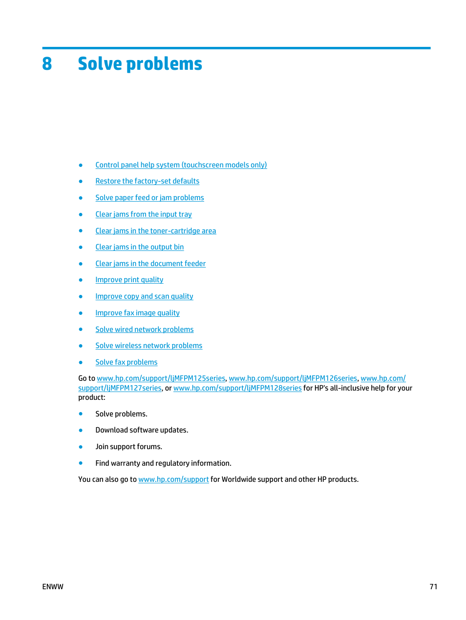 Solve problems, 8solve problems | HP LaserJet Pro MFP M127fw User Manual | Page 79 / 122