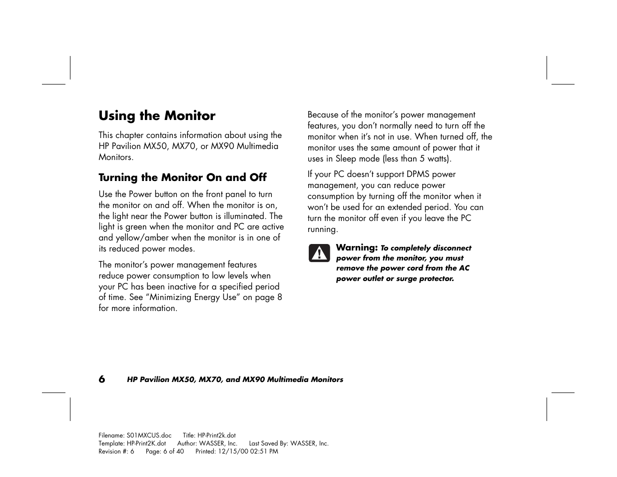 Using the monitor | HP Pavilion mx90 19 inch Monitor User Manual | Page 10 / 128