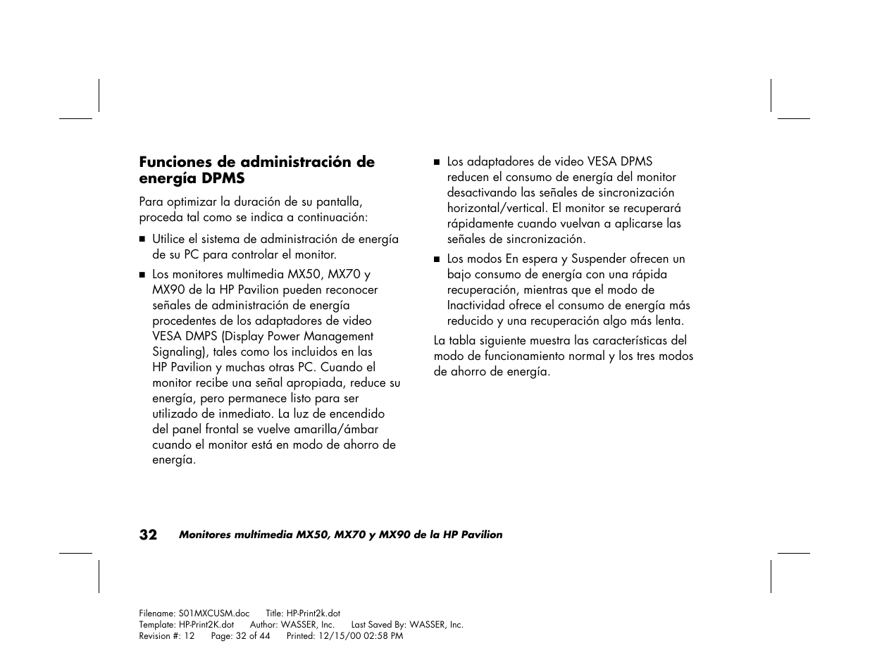 Funciones de administración de energía dpms | HP Pavilion mx90 19 inch Monitor User Manual | Page 120 / 128