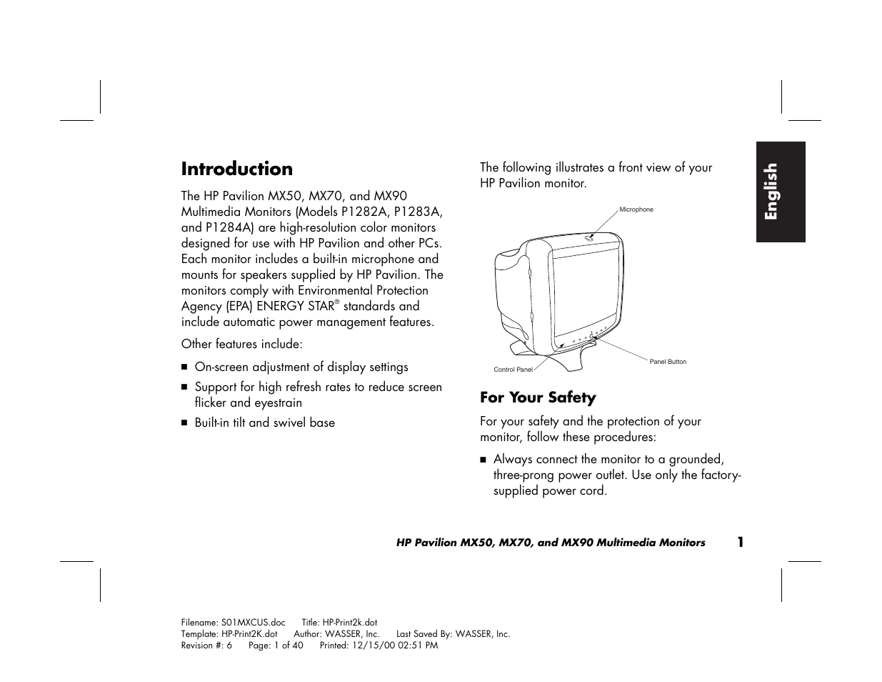 Introduction, English | HP Pavilion mx90 19 inch Monitor User Manual | Page 5 / 128