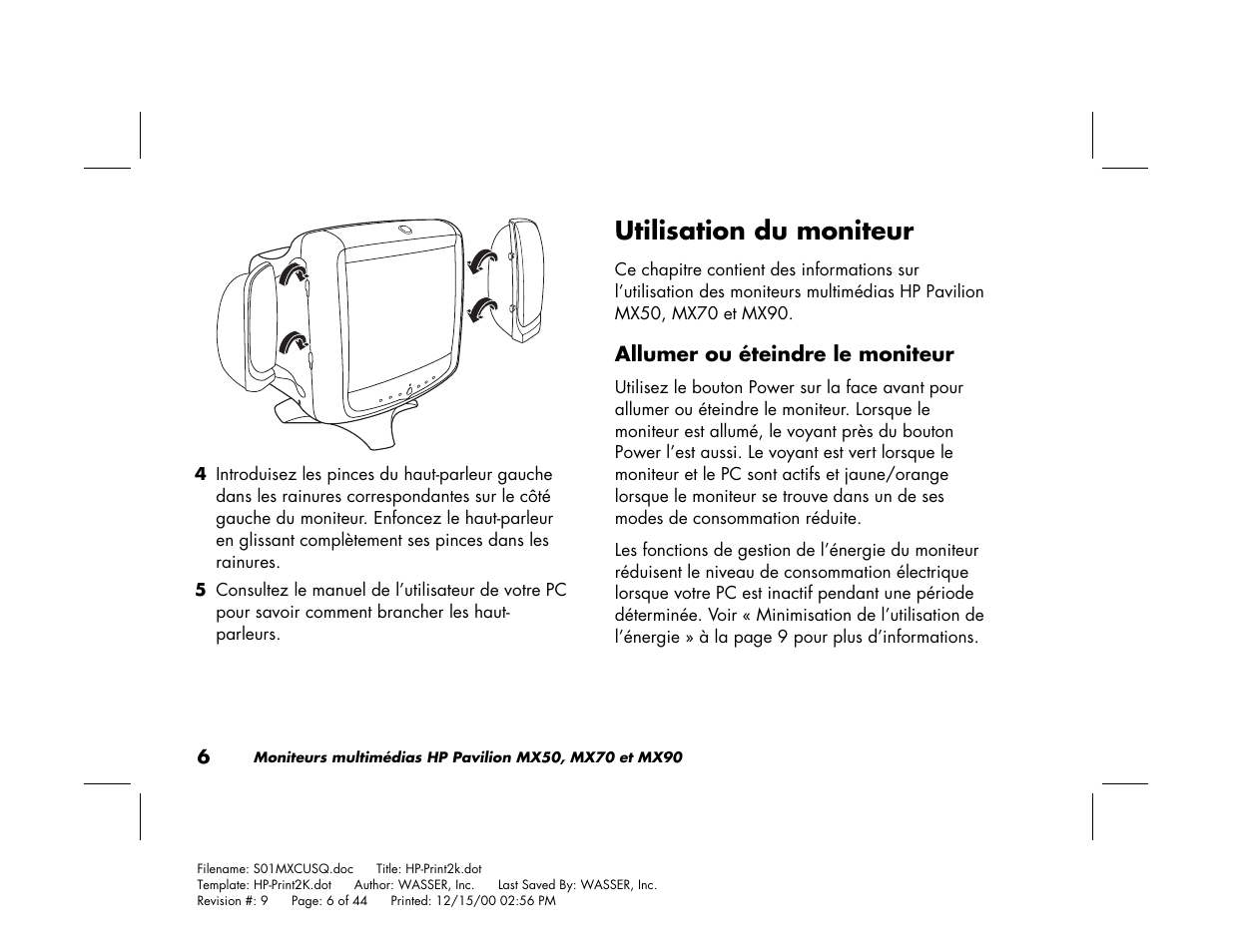 Utilisation du moniteur | HP Pavilion mx90 19 inch Monitor User Manual | Page 50 / 128
