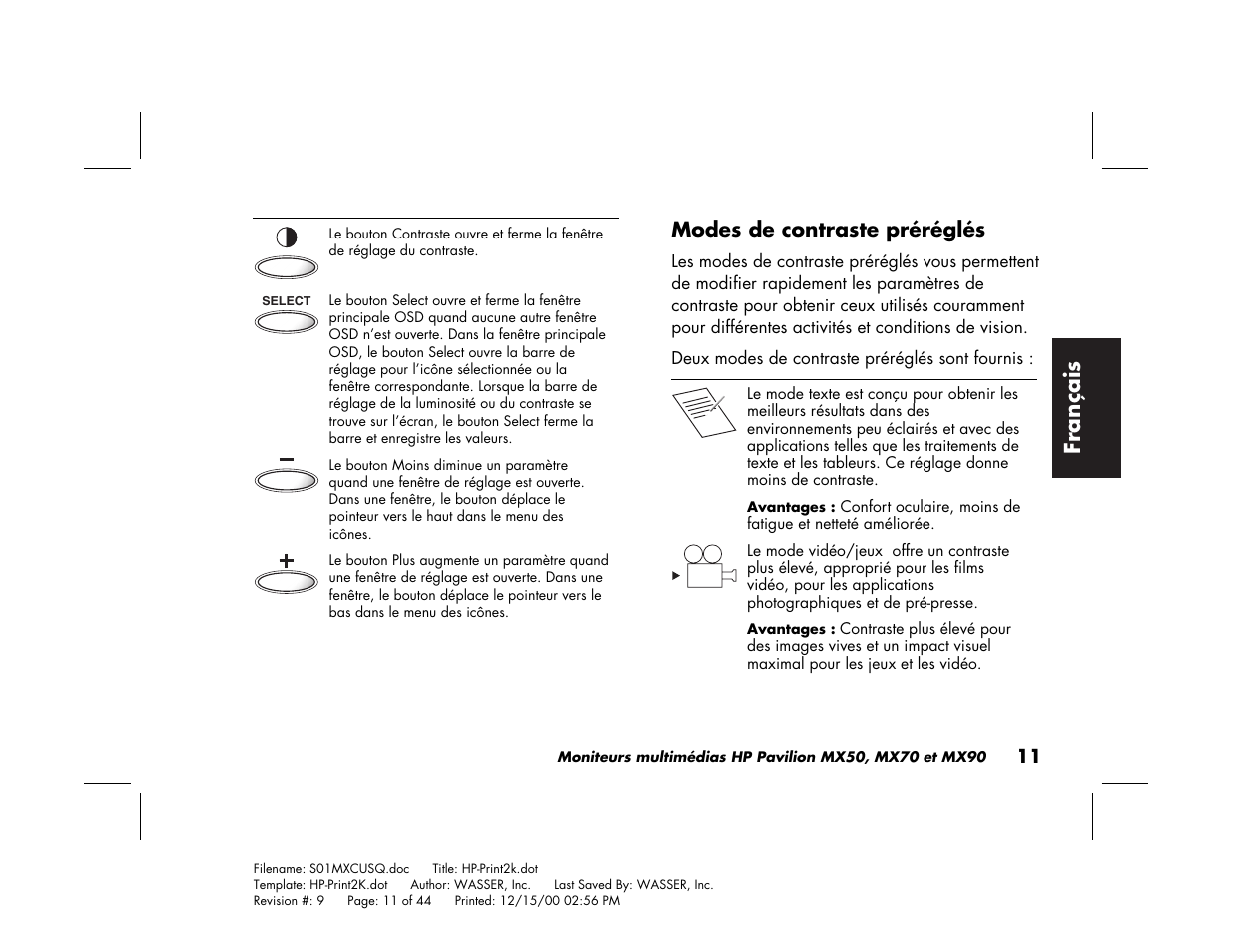 Fran çais | HP Pavilion mx90 19 inch Monitor User Manual | Page 55 / 128