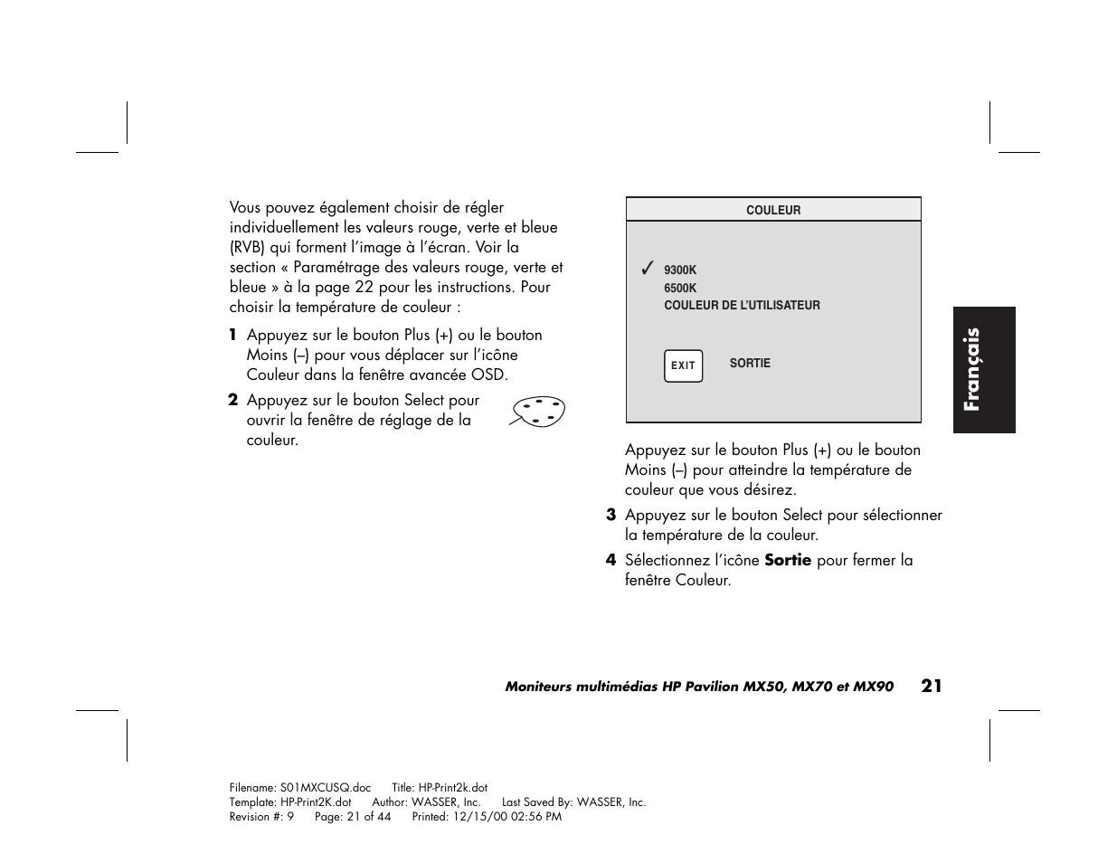 Fran çais | HP Pavilion mx90 19 inch Monitor User Manual | Page 65 / 128