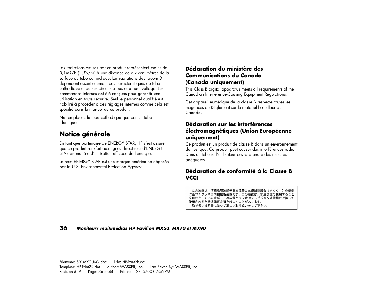 Notice générale | HP Pavilion mx90 19 inch Monitor User Manual | Page 80 / 128