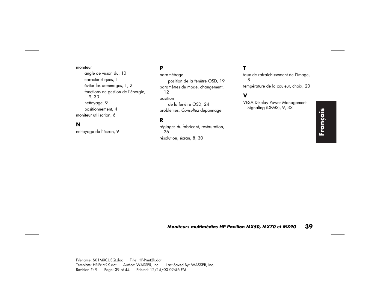 Fran çais | HP Pavilion mx90 19 inch Monitor User Manual | Page 83 / 128