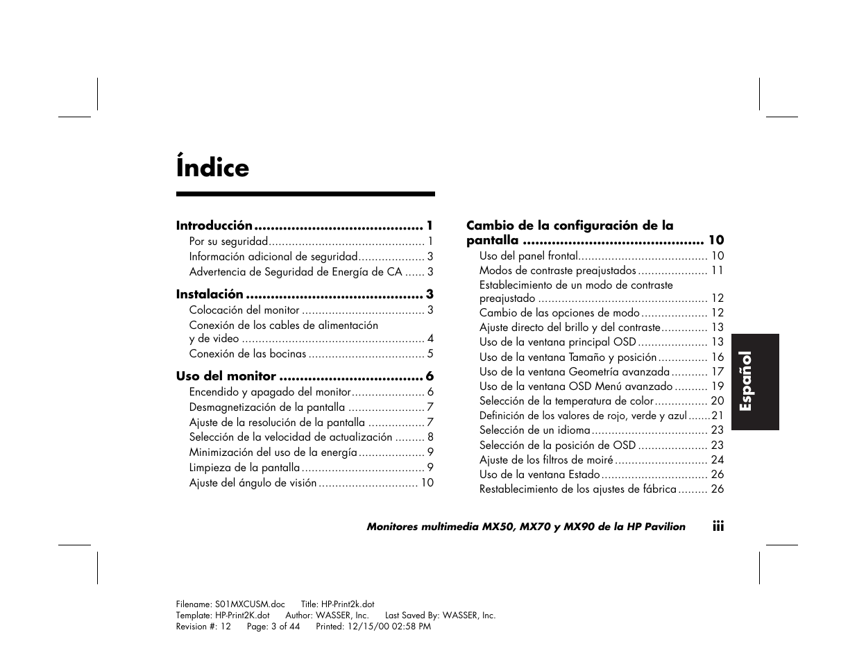 Índice | HP Pavilion mx90 19 inch Monitor User Manual | Page 87 / 128