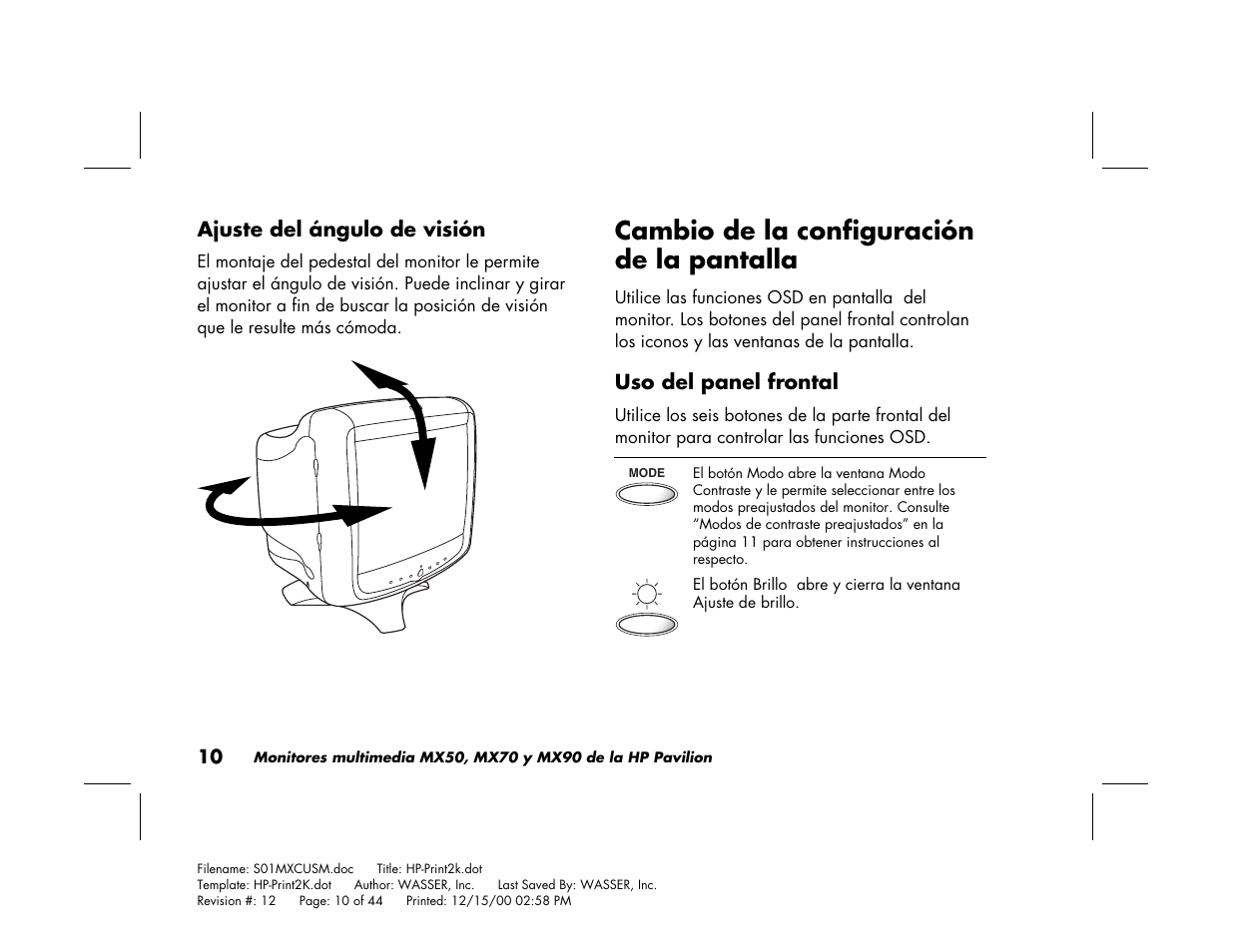 Cambio de la configuración de la pantalla | HP Pavilion mx90 19 inch Monitor User Manual | Page 98 / 128