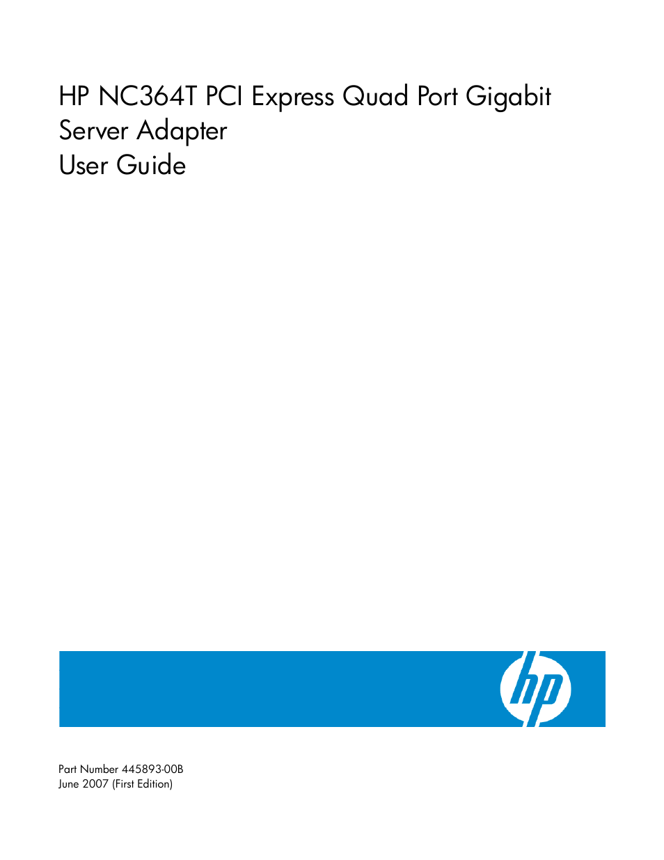 HP NC364T PCI Express Quad Port Gigabit Server Adapter User Manual | 20 pages