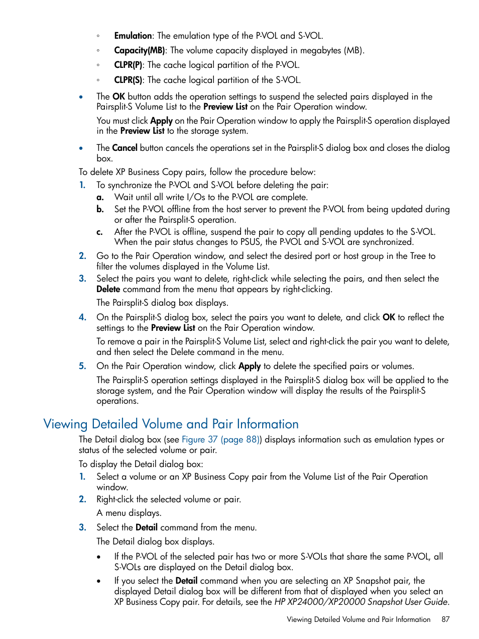 Viewing detailed volume and pair information | HP StorageWorks XP Remote Web Console Software User Manual | Page 87 / 109
