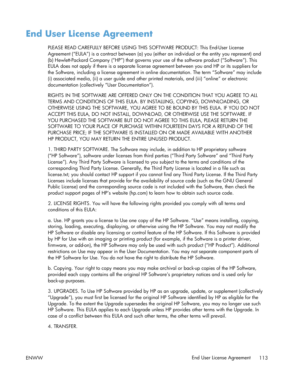 End user license agreement | HP LASERJET PRO P1102w User Manual | Page 127 / 158