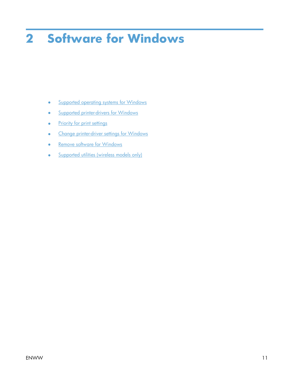 Software for windows, 2 software for windows | HP LASERJET PRO P1102w User Manual | Page 25 / 158