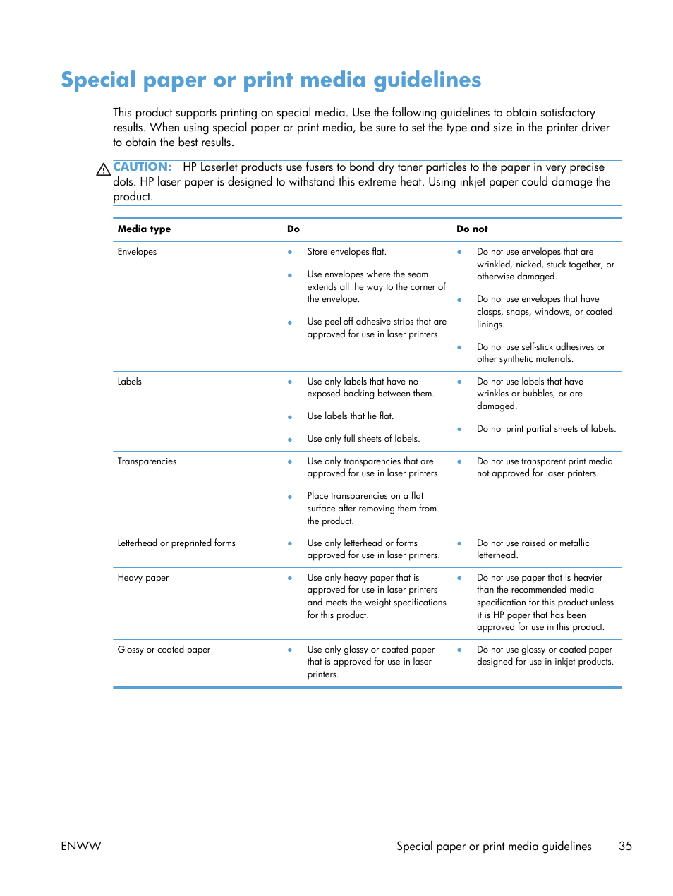 Special paper or print media guidelines | HP LASERJET PRO P1102w User Manual | Page 49 / 158