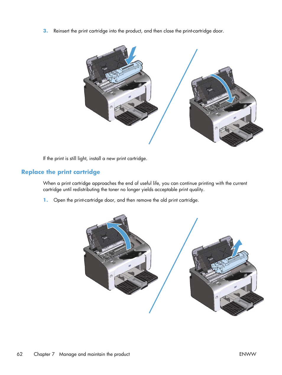 Replace the print cartridge | HP LASERJET PRO P1102w User Manual | Page 76 / 158