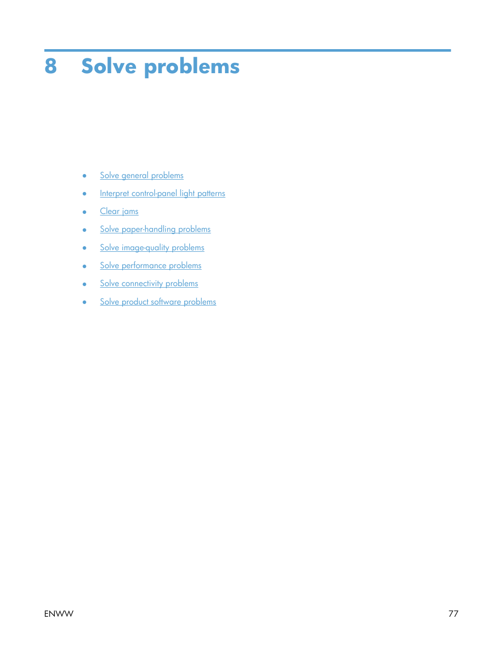 Solve problems, 8 solve problems | HP LASERJET PRO P1102w User Manual | Page 91 / 158