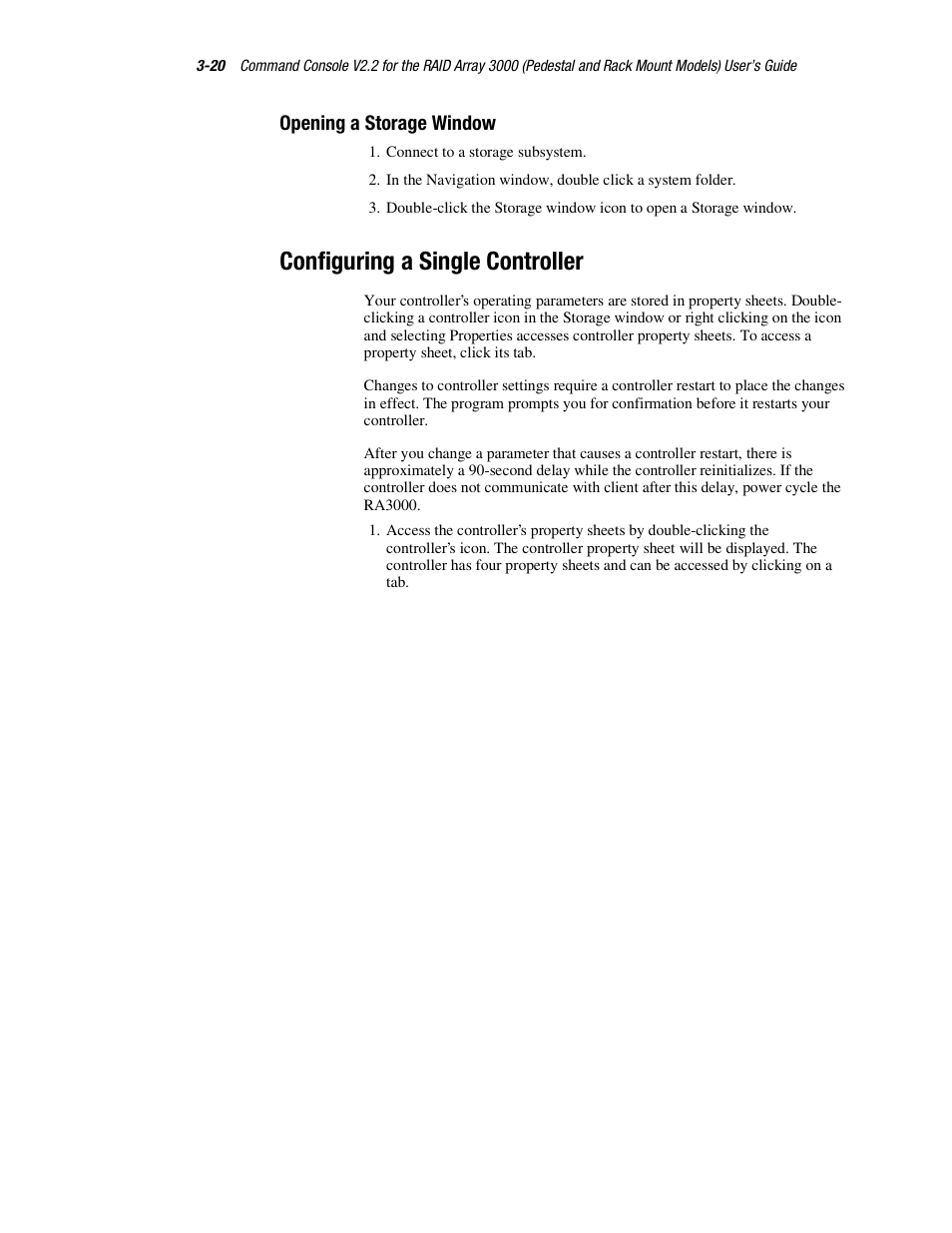 Configuring a single controller, Opening a storage window | HP StorageWorks 3000 RAID Array User Manual | Page 66 / 126