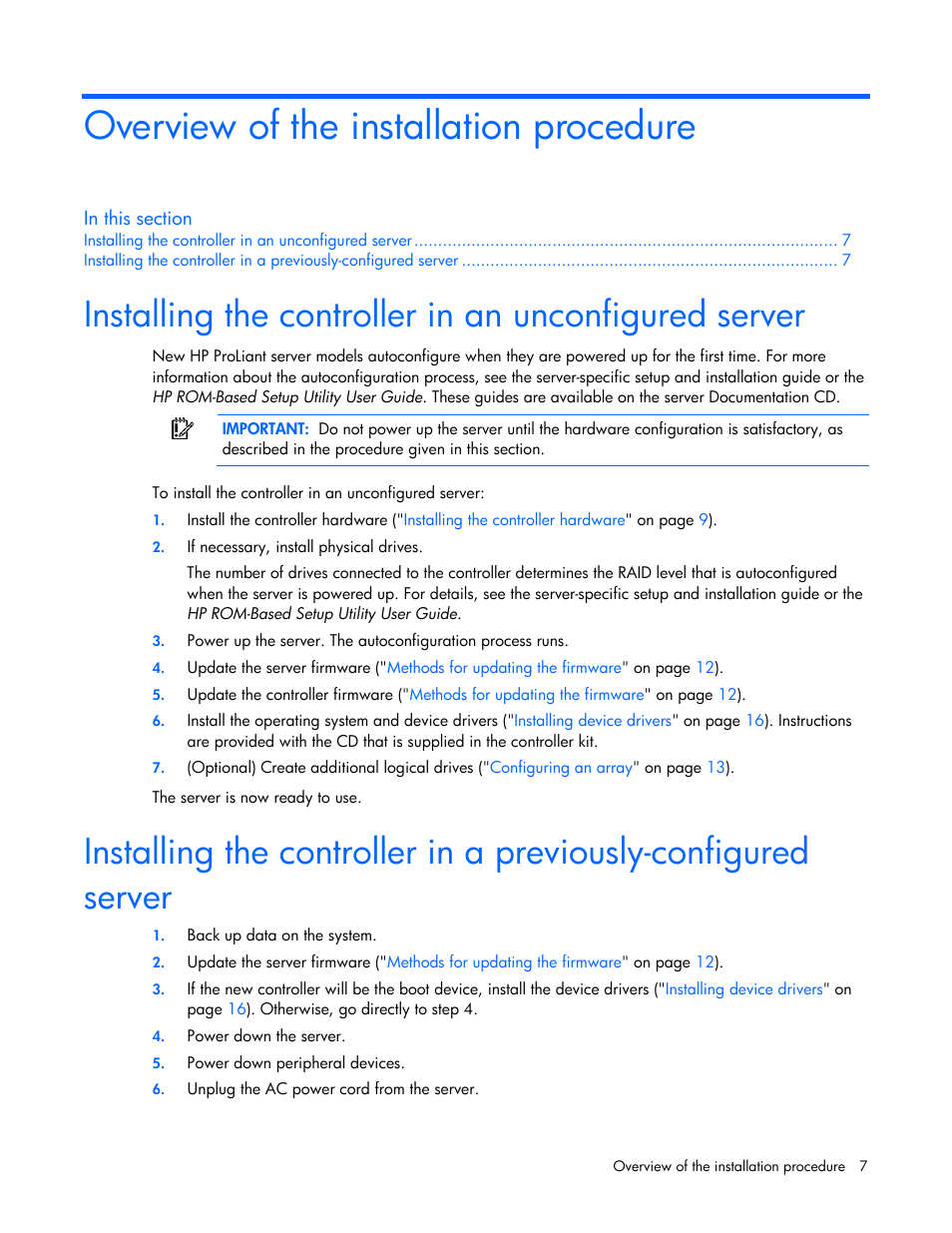 Overview of the installation procedure | HP Smart Array P600-Controller User Manual | Page 7 / 38