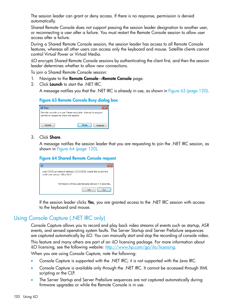 Using console capture (.net irc only) | HP Integrated Lights-Out 3 User Manual | Page 120 / 256