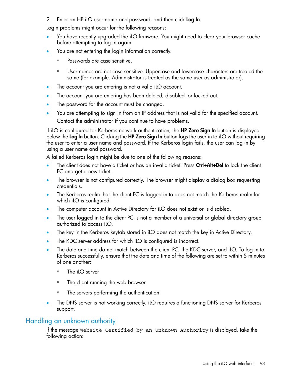 Handling an unknown authority | HP Integrated Lights-Out 3 User Manual | Page 93 / 256