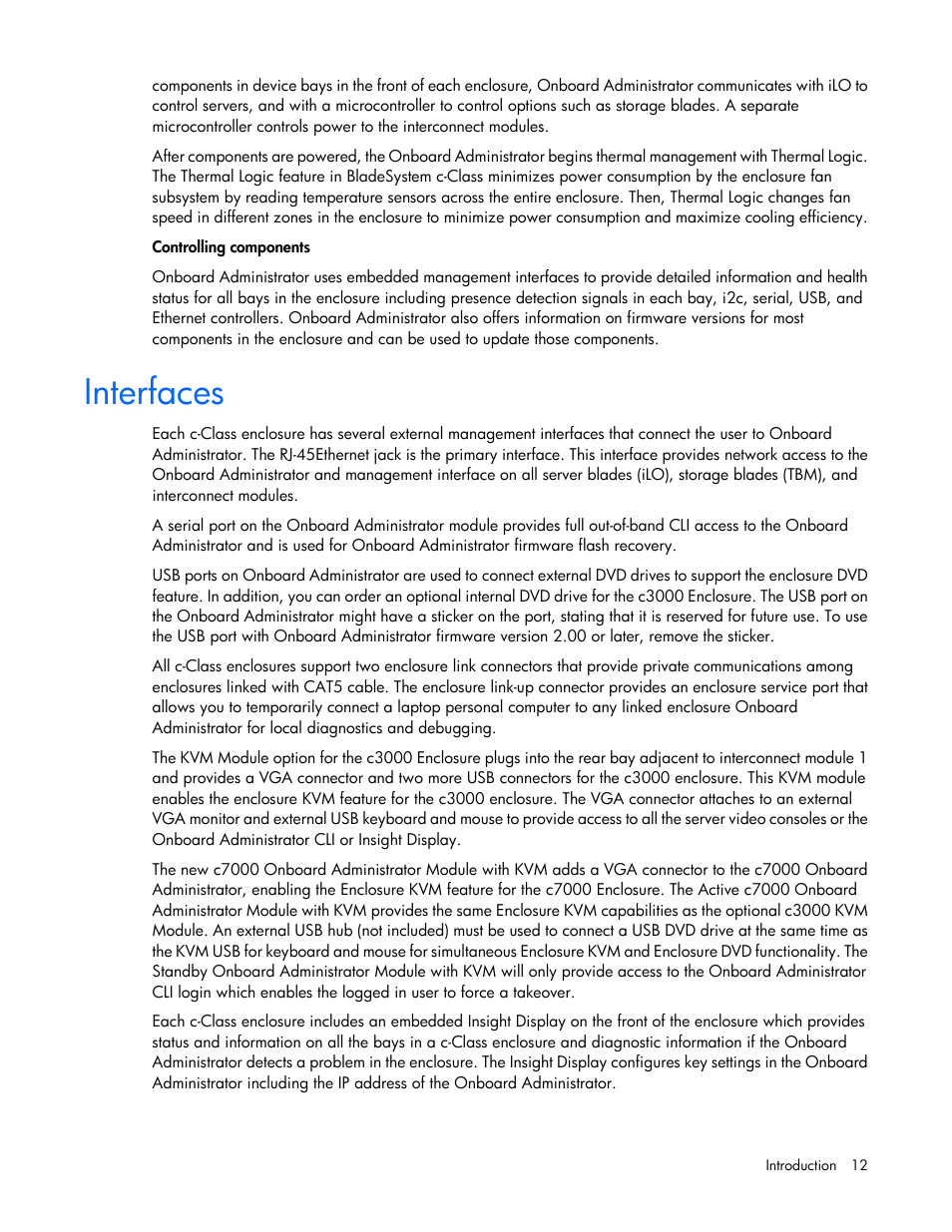 Interfaces | HP Onboard Administrator User Manual | Page 12 / 347