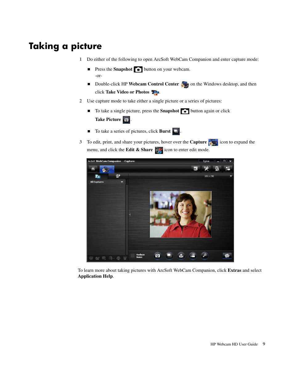 Taking a picture | HP HD 3300 Webcam User Manual | Page 11 / 23