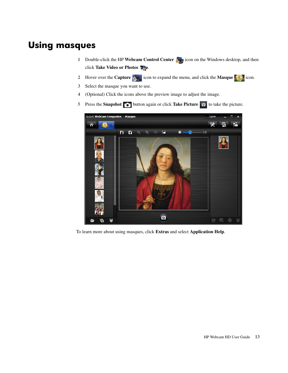 Using masques | HP HD 3300 Webcam User Manual | Page 15 / 23