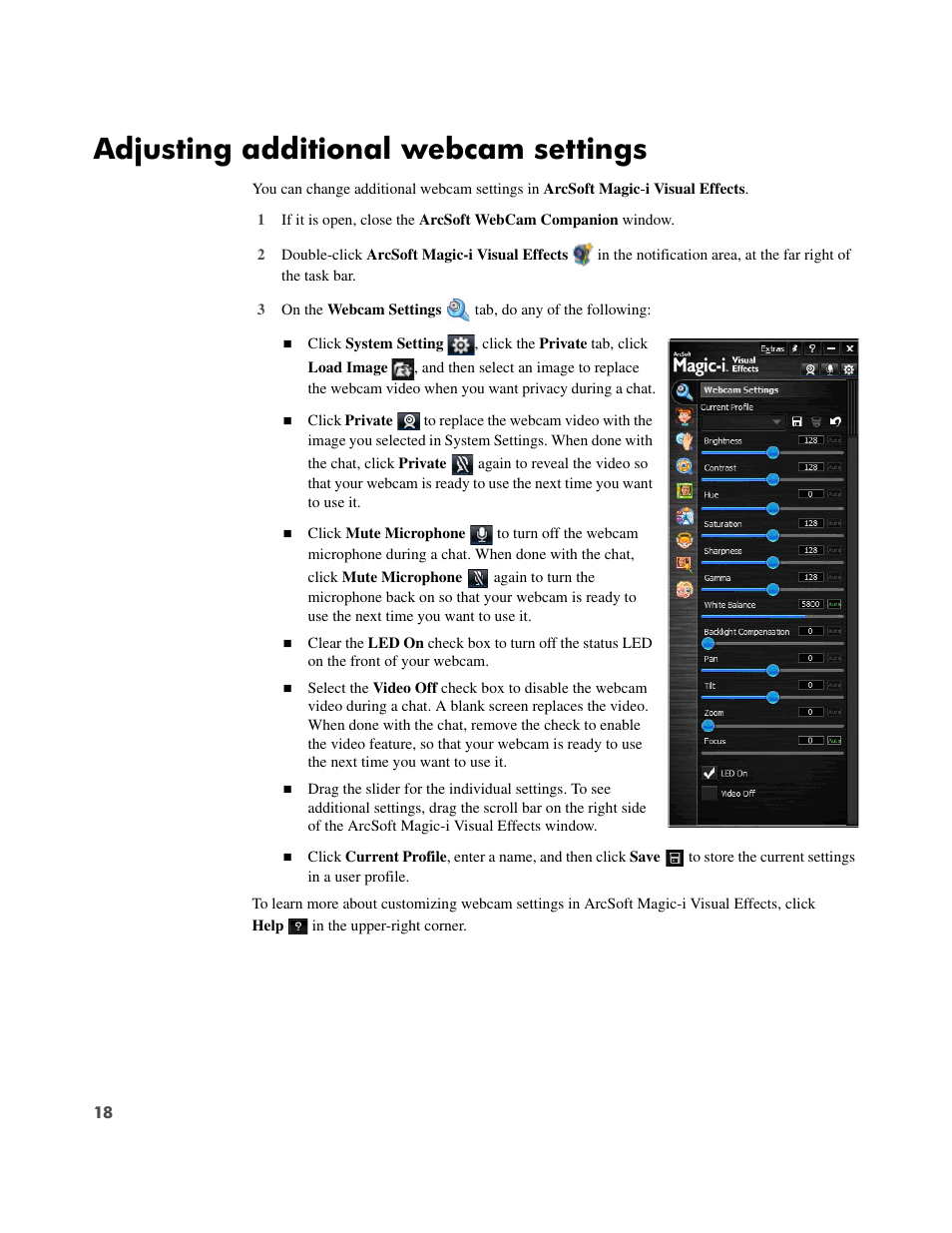 Adjusting additional webcam settings | HP HD 3300 Webcam User Manual | Page 20 / 23