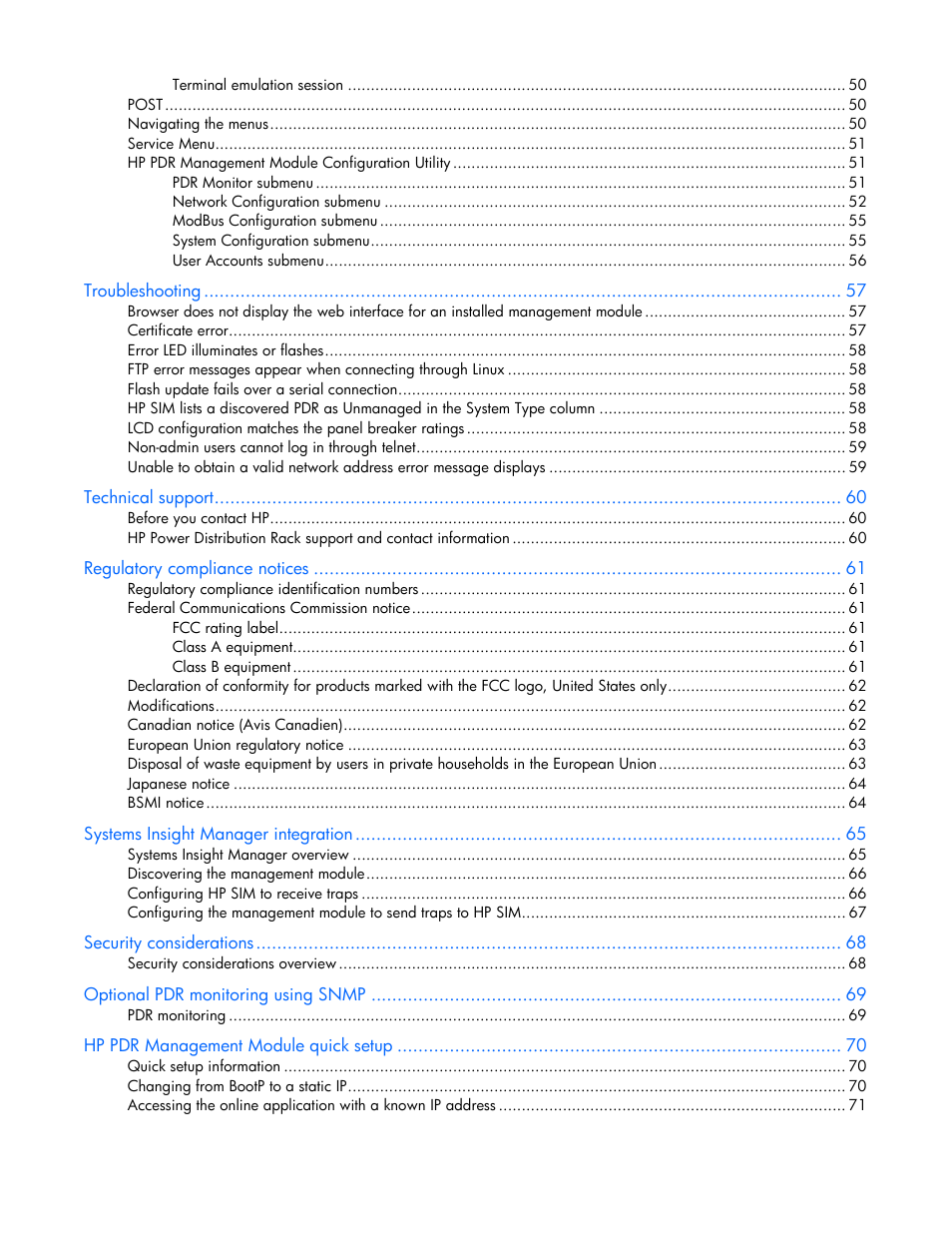 HP Power Distribution Unit Management Module User Manual | Page 4 / 77