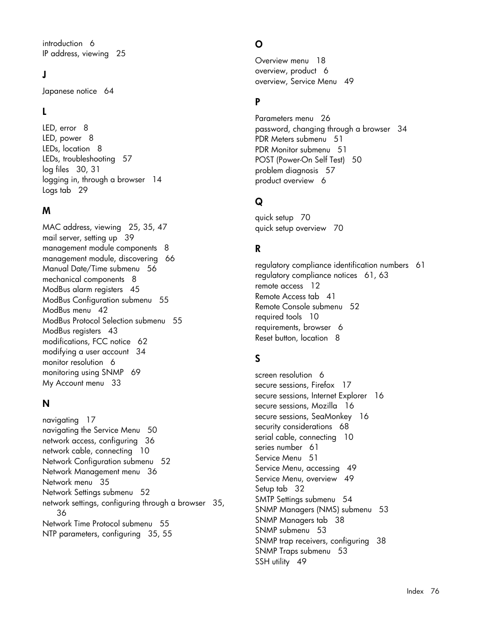 HP Power Distribution Unit Management Module User Manual | Page 76 / 77