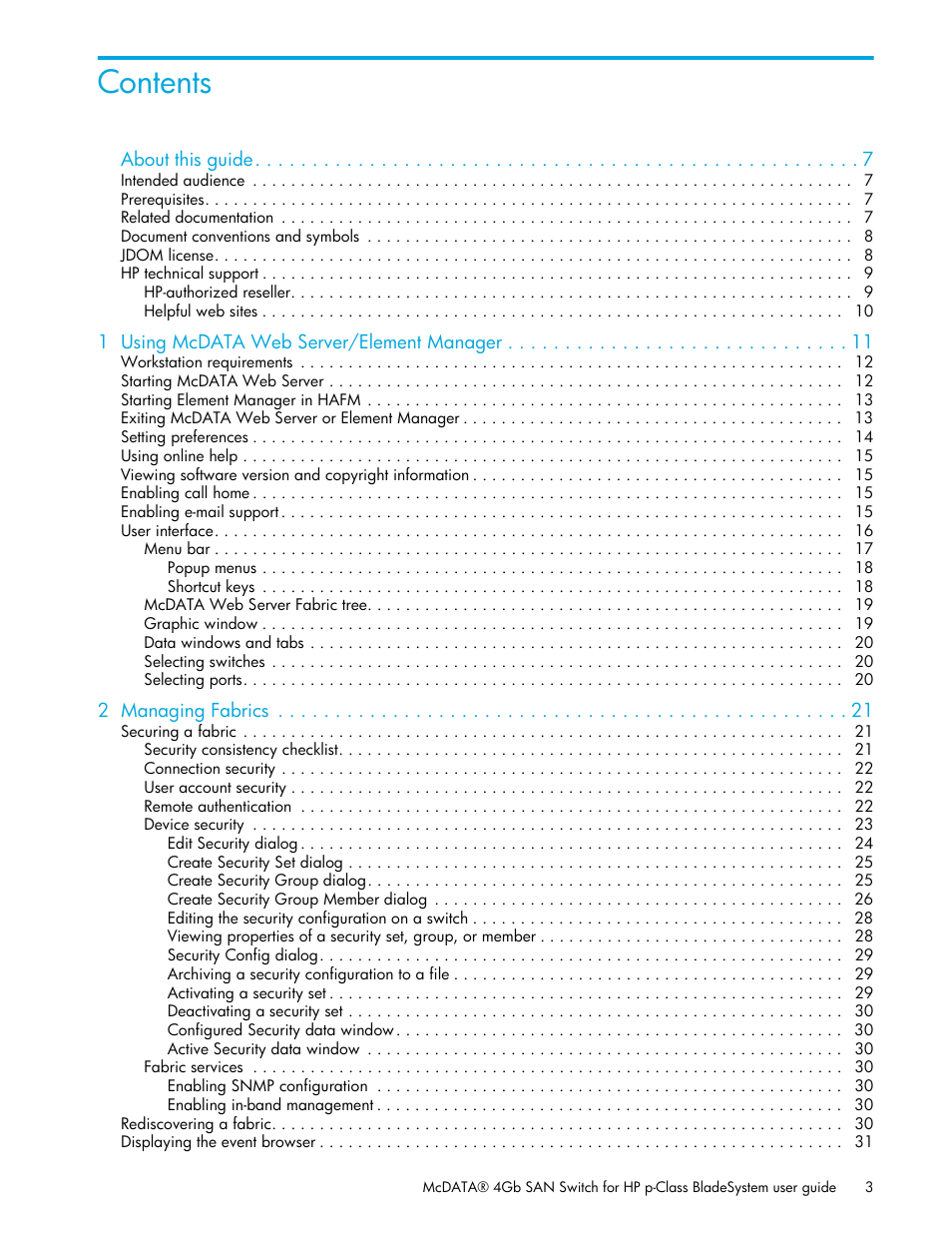 HP McDATA 4Gb SAN Switch for HP BladeSystem p-Class User Manual | Page 3 / 104