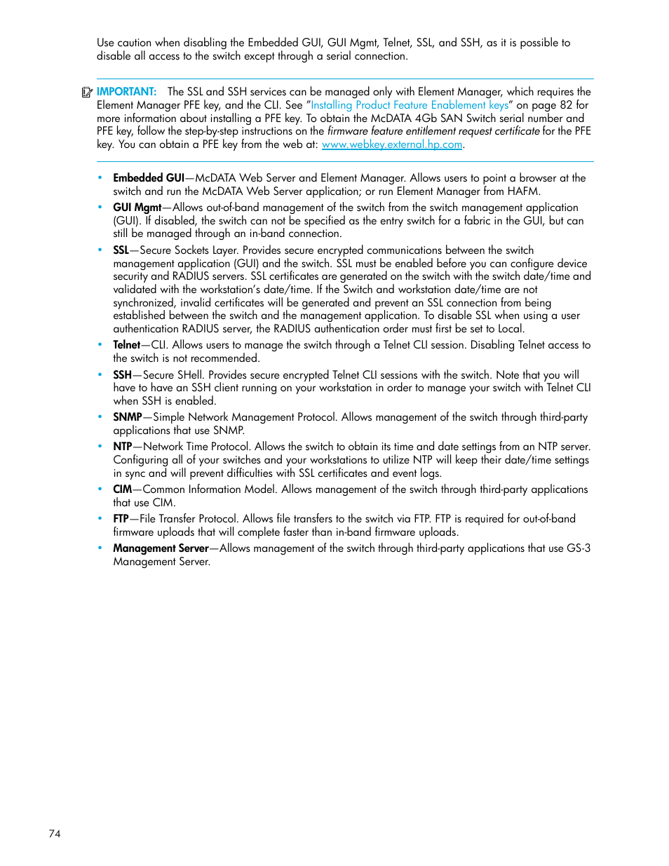 HP McDATA 4Gb SAN Switch for HP BladeSystem p-Class User Manual | Page 74 / 104