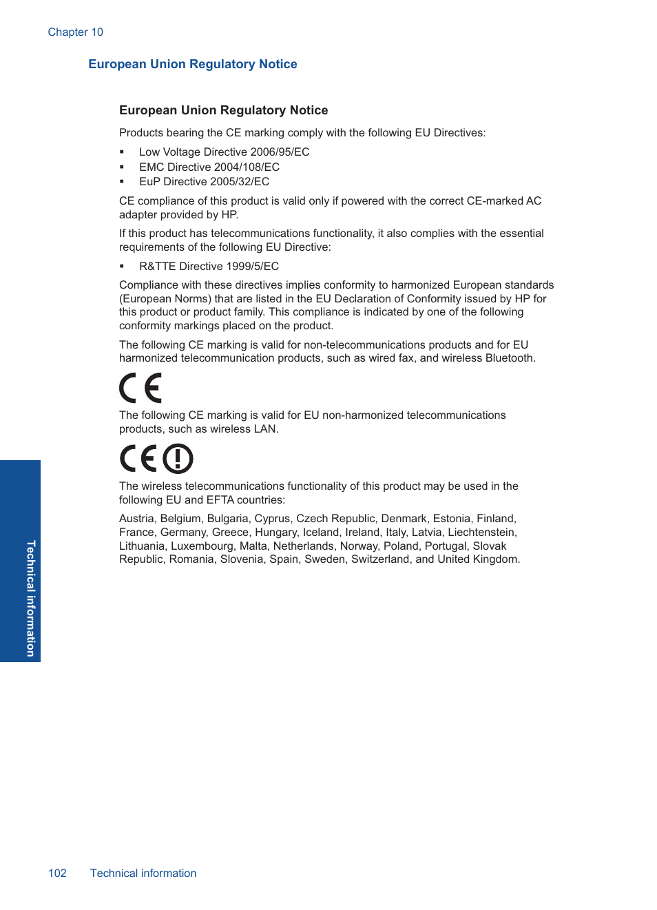 European union regulatory notice | HP Officejet 4400 All-in-One Printer - K410a User Manual | Page 104 / 106